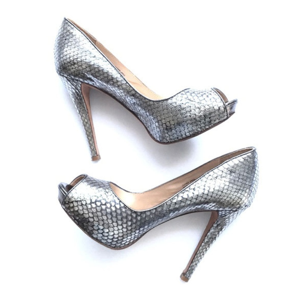 Badgley Mischka Metallic Python Peep Toe Heels